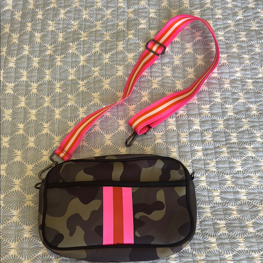 Camouflage Crossbody Bag with Pink Strap
